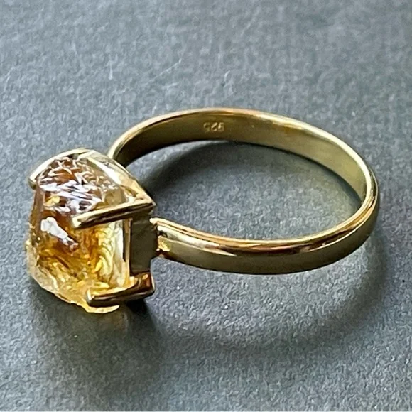 18k Gold Vermeil Natural Citrine Rough (Brazil) Ring | sz 9.5 - Picture 11 of 11